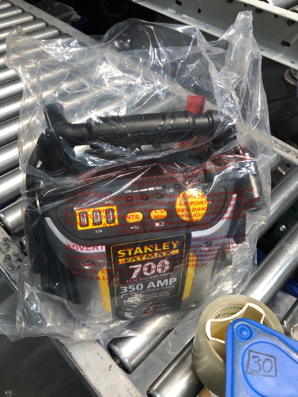 Photo 1 of STANLEY FATMAX J7CS Portable Power Station Jump Starter: 700 Peak/350 Instant Amps, 120 PSI Air Compressor, 3.1A USB Ports, Battery Clamps