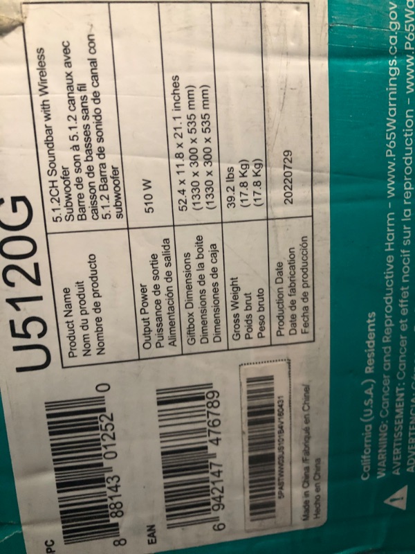 Photo 7 of Hisense U5120G 5.1.2ch Premium Sound Bar with Wireless Subwoofer, 510W, Hi-Res Audio, Bluetooth 4.2, 4K HDR Pass Through, Type-C, HDMI ARC/Optical/AUX/USB, 7 EQ Modes,Black Black 5.1.2ch 510W