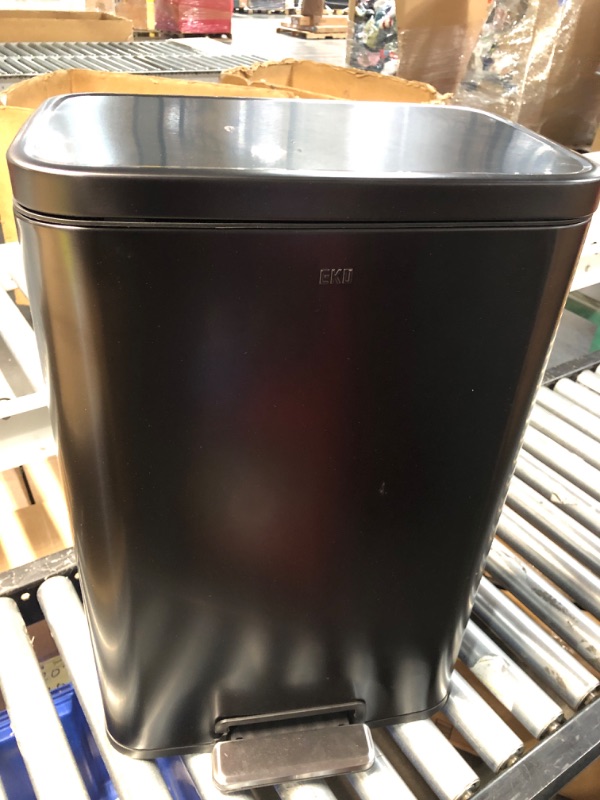 Photo 2 of **DAMAGED** EKO Madison Matte Black 13.2 Gallon (50L) Step Kitchen Trash Can w/Inner Liner 50L - Matte Black *step opener broke, may be fixable*