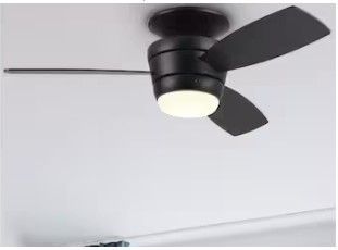 Photo 1 of **DAMAGED READ NOTES**Harbor Breeze Mazon 44-in Matte Black Integrated LED Indoor Flush Mount Ceiling Fan with Light and Remote (3-Blade)
