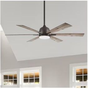 Photo 1 of **DAMAGE** Harbor Breeze Bradbury 60-in Bronze Integrated LED Indoor Downrod or Flush Mount Ceiling Fan with Light and Remote (6-Blade) *Glass light cover broke*
