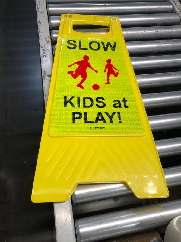 Photo 2 of **one sign***Slow Kids at Play Signs for Street, Double-Sided Text and Graphics with Reflective Tape, Children at Play Safety Sign for Neighborhoods Schools Park Sidewalk Driveway 