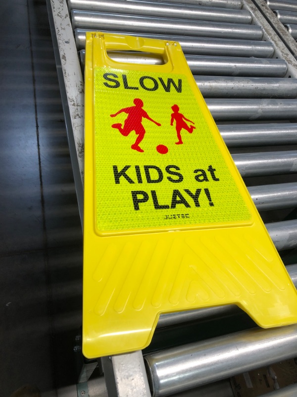 Photo 3 of **one sign***Slow Kids at Play Signs for Street, Double-Sided Text and Graphics with Reflective Tape, Children at Play Safety Sign for Neighborhoods Schools Park Sidewalk Driveway 