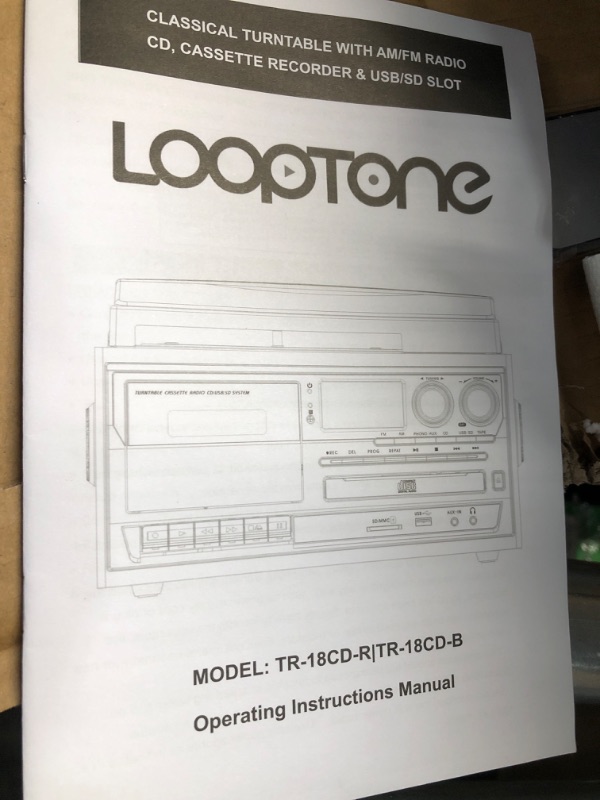 Photo 2 of LoopTone Vinyl Record Player 9 in 1 3 Speed Bluetooth Vintage Turntable CD Cassette Player AM/FM Radio USB Recorder Aux-in RCA Line-Out