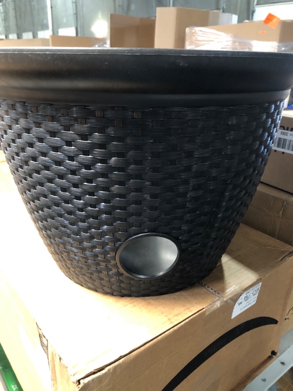 Photo 2 of **damaged**Woven Garden Hose Pot - Durable Lightweight Decorative Hose Pot for Yard, 100-Foot Capacity Hose Storage, Black Black 18"