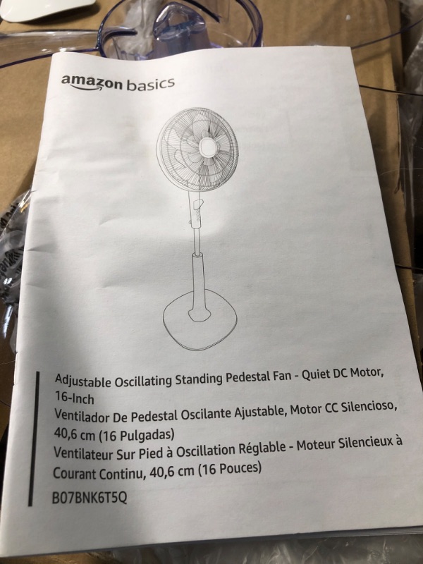 Photo 2 of ***NONREFUNDABLE - NOT FUNCTIONAL - FOR PARTS ONLY - SEE COMMENTS***
Amazon Basics Oscillating Dual Blade Standing Pedestal Fan with Remote - Quiet DC Motor, 16-Inch