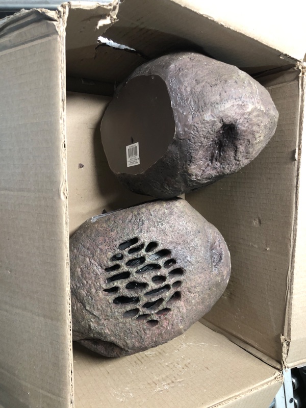 Photo 3 of **damaged**Alpine Corporation Weather-Resistant Bluetooth Solar-Powered Outdoor Wireless Rock Speaker – Set of 2