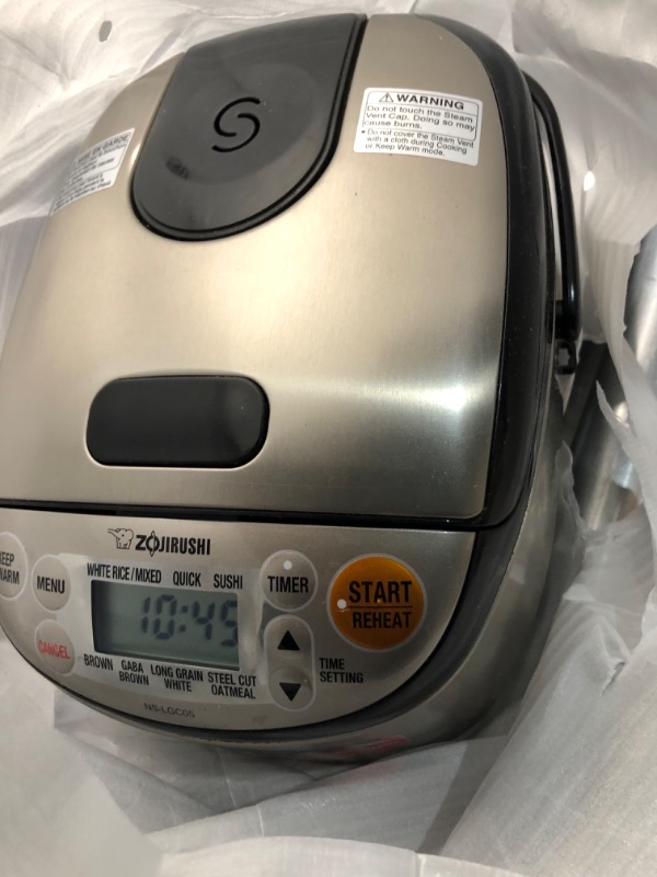 Photo 3 of **USED READ NOTES**Zojirushi NS-LGC05XB Micom Rice Cooker & Warmer, 3-Cups (uncooked), Stainless Black