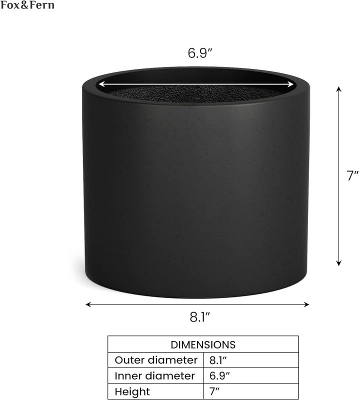 Photo 4 of (NON-REFUNDABLE) Fox & Fern Planter, Plant Pots Indoor, Black Planters for Indoor Plants, Flower Pots for Indoor Plants - Fits Mid Century Modern Plant Stand - Drainage - Fiberstone - Stone Black - 8 Inch Plant Pot 8 Inch Stone Black