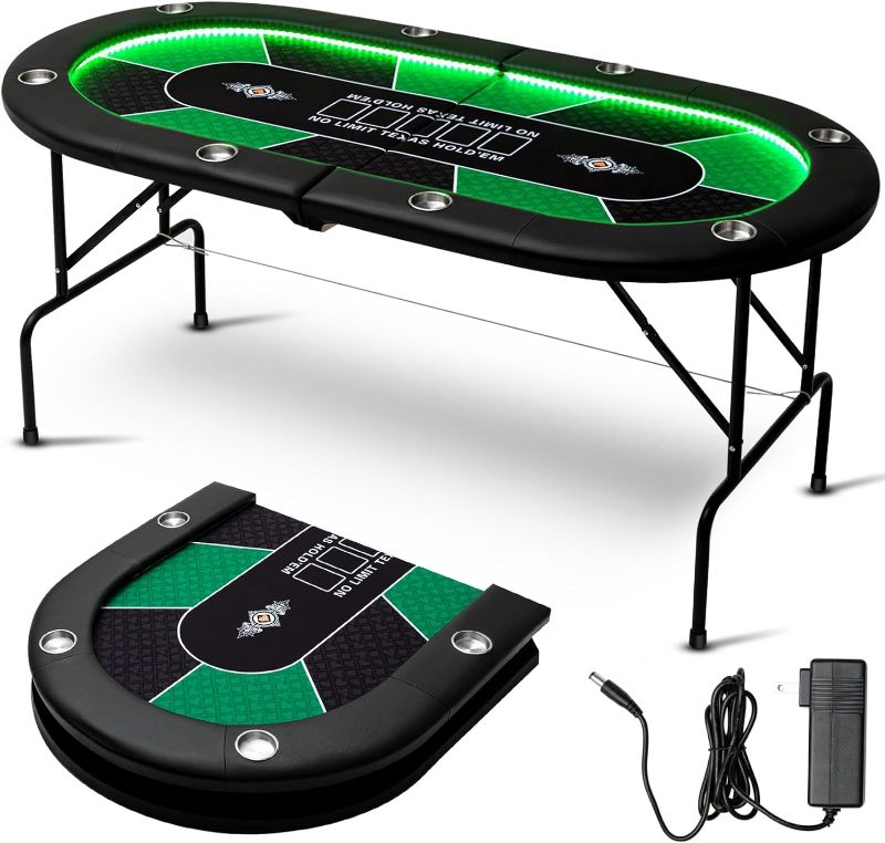 Photo 1 of 
Roll over image to zoom in




VEVOR Foldable Poker Table for 8 Player, Blackjack Texas Holdem Table with Padded Rails and Stainless Steel Cup Holders, Portable Folding Card Board Game Table, 72" Oval Casino Leisure Table, Blue