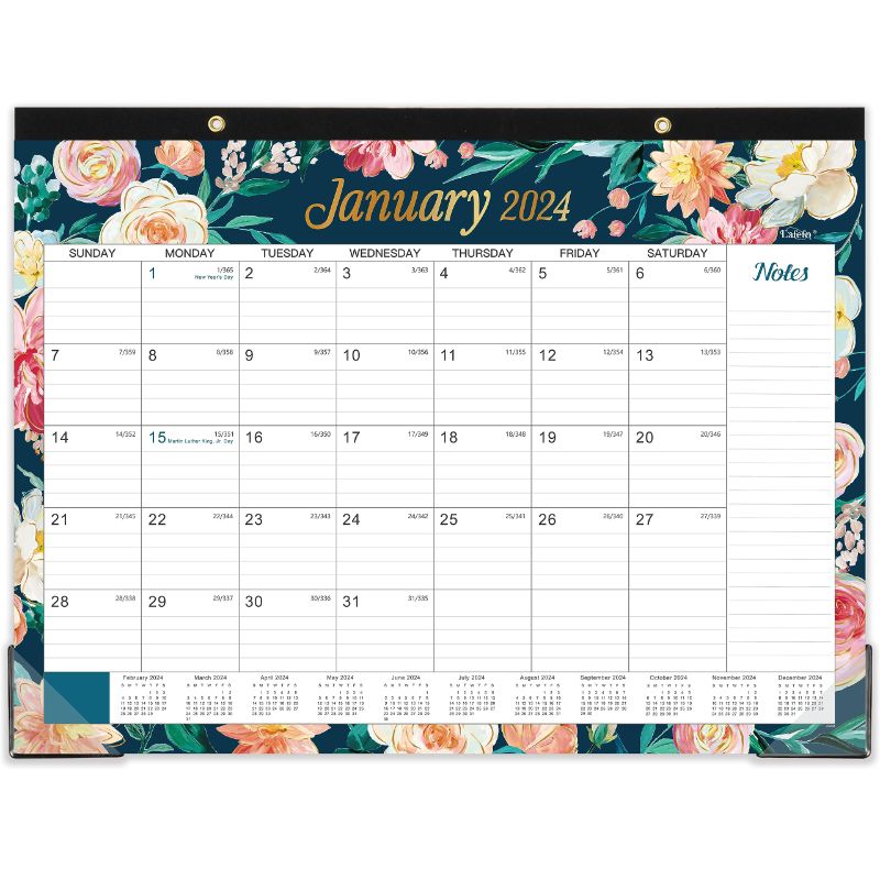 Photo 1 of Desk Calendar 2024 - Large Desk Calendar 2024, Jan. 2024 - Dec. 2024, 22" x 17", 2024 Desk Calendar with 2 Corner Protectors - Painting Floral