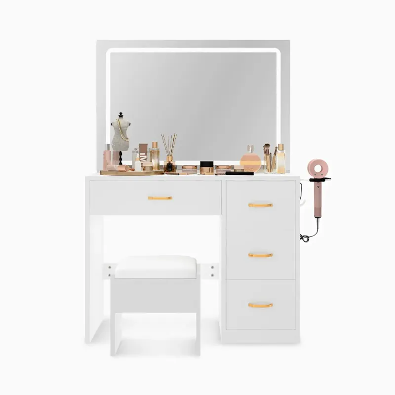 Photo 1 of (NON-REFUNDABLE) 36" Modern Mirror Makeup Vanity with 4 Drawers Charging Station and Light Strip, White 