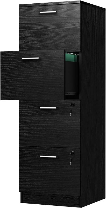 Photo 1 of YITAHOME 4-Drawer File Cabinet with Lock, 15.86" Deep Vertical Filing Cabinet for Letter A4-Sized Files, Need to Assemble, Storage Cabinet for Home Office, Black