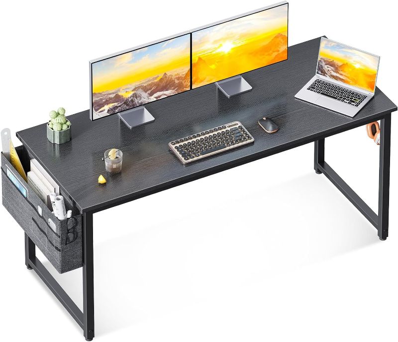 Photo 1 of **MISSING HARDWARE**
ODK Computer Desk Large Office Desk, 55 Inch Gaming Desk with Storage, Modern PC Desk Work Table with Headphone Hook for Home Office, Black