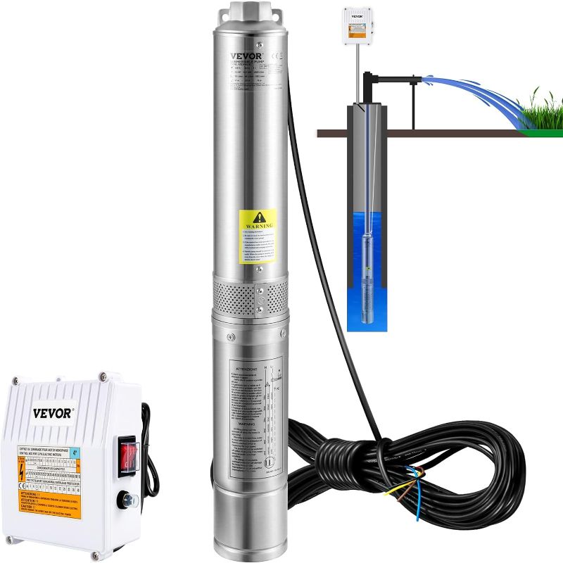 Photo 1 of **MISSING PARTS**
VEVOR Deep Well Submersible Pump, 3HP 230V/60Hz, 37GPM 640 ft Head, with 33 ft Cord & External Control Box, 4 inch Stainless Steel Water Pumps for Industrial, Irrigation and Home Use, IP68 Waterproof