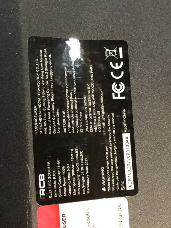 Photo 8 of ***NOT FUNCTIONAL - DOESN'T POWER ON OR CHARGE - UNABLE TO TROUBLESHOOT***
RCB Electric Scooter, Double Shock Absorption, 500W Motor, 20-25 Miles Long Range & 18MPH, 10" Inner Honeycomb Tires, Folding Commuter Electric Scooter with APP and Waterproof Cert