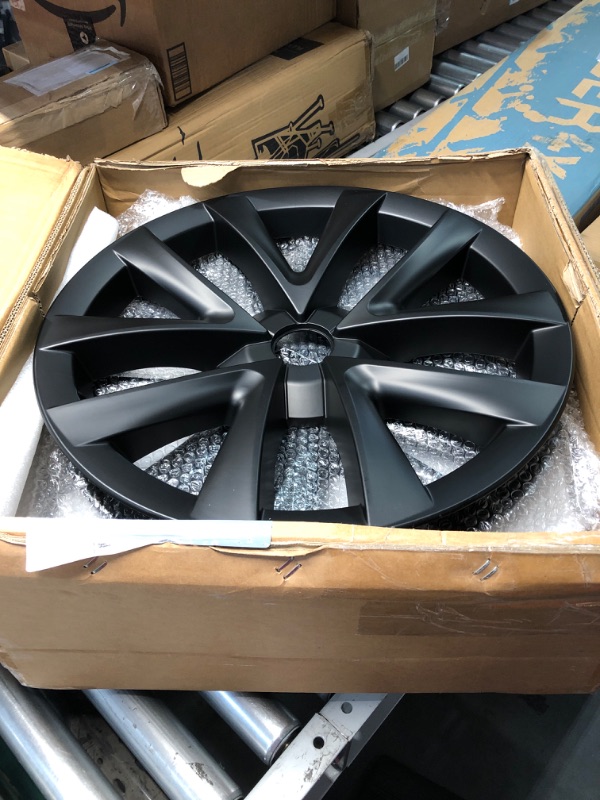 Photo 2 of YIZBAP 4PCS Tesla Model 3 Hubcaps - 18 Inch Matte Black Basde on Model S Plaid Fit 2017-2023 Model 3 (Arachnid Style)