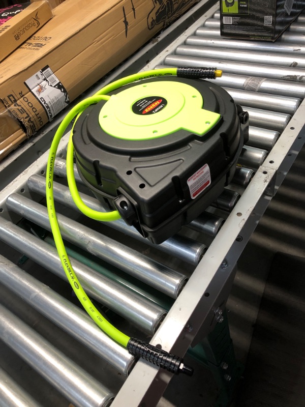 Photo 1 of Flexzilla Retractable Enclosed Plastic Air Hose Reel, 3/8 in. x 50 ft., Heavy Duty, Lightweight, Hybrid, ZillaGreen