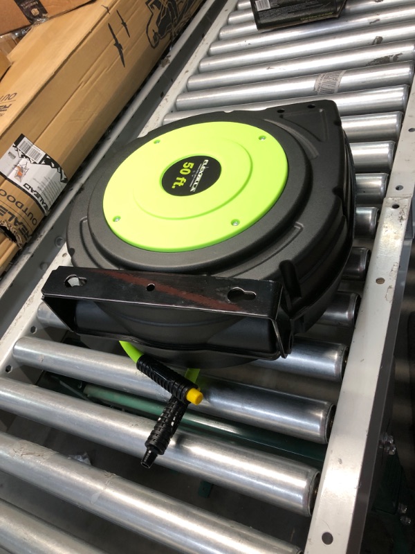 Photo 3 of Flexzilla Retractable Enclosed Plastic Air Hose Reel, 3/8 in. x 50 ft., Heavy Duty, Lightweight, Hybrid, ZillaGreen