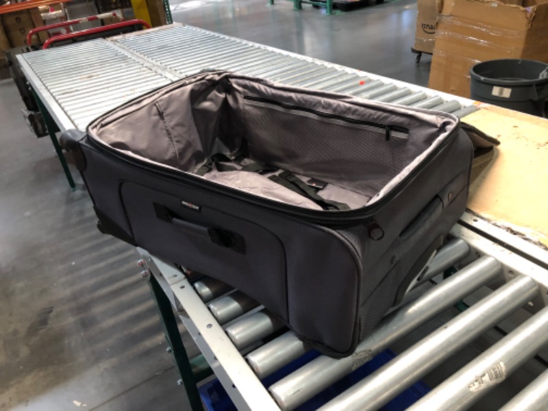 Photo 3 of ***DAMAGED - CORNER RIPPED - SEE PICTURES - NO PACKAGING***
SwissGear Sion Softside Expandable Luggage, Dark Grey, Checked-Large 29-Inch Dark Grey Checked-Large 29-Inch