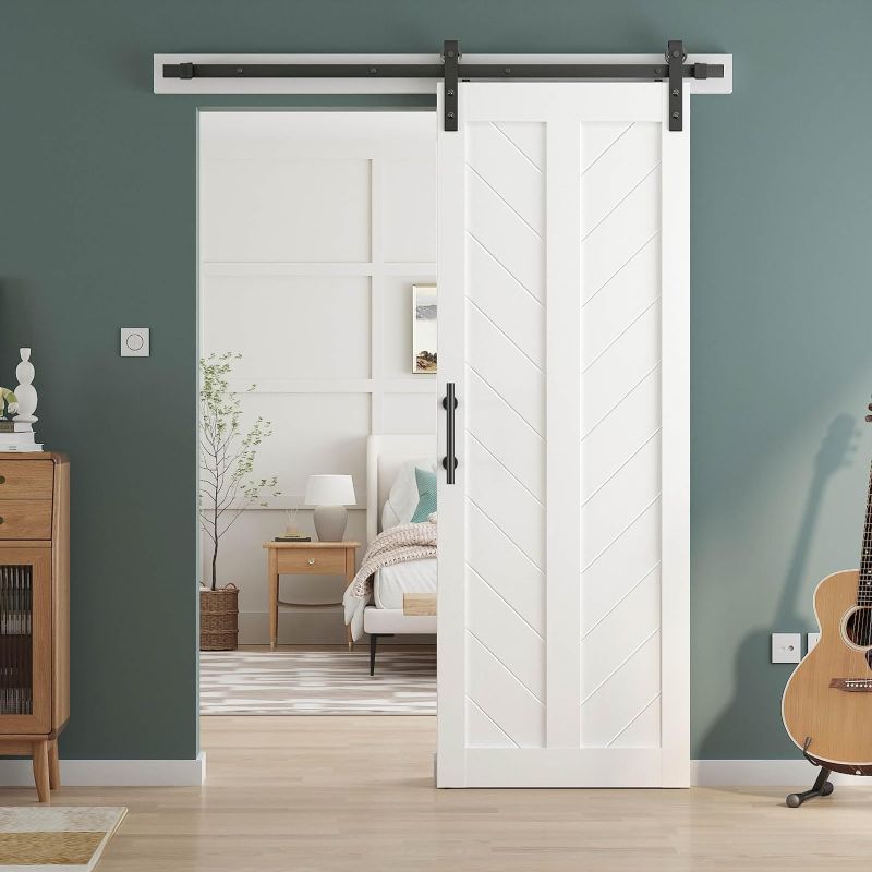 Photo 1 of (see all images)EaseLife 30in x 84in Sliding Barn Door with 5.5FT Barn Door Hardware Track Kit Included, White, V Frame