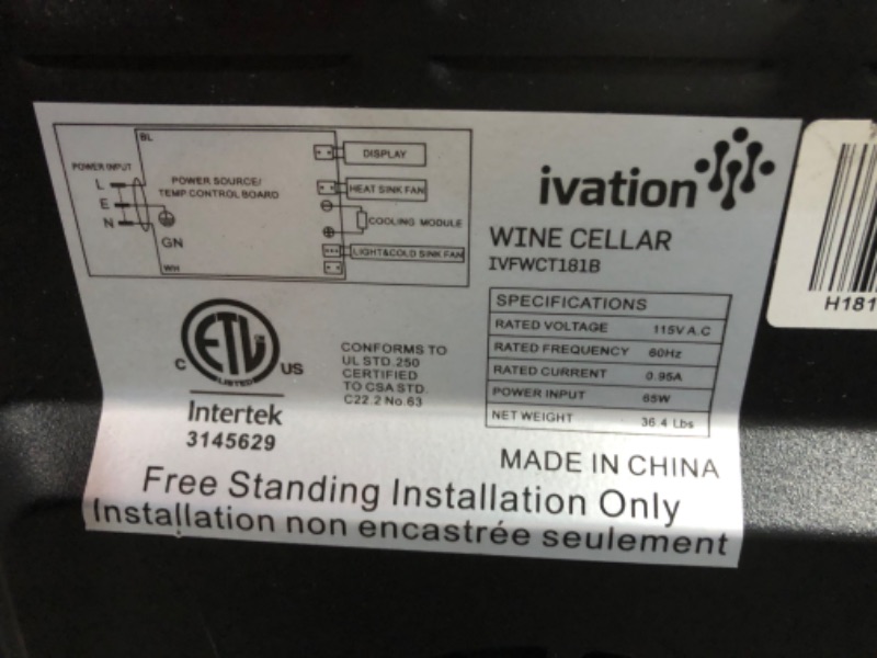 Photo 8 of ***USED - DIRTY - NO PACKAGING - POWERS ON - UNABLE TO TEST FURTHER - SEE PICTURES***
Ivation 18 Bottle Thermoelectric Red And White Wine Cooler/Chiller Counter Top Wine Cellar with Digital Temperature Display, Freestanding Refrigerator Smoked Glass Door 