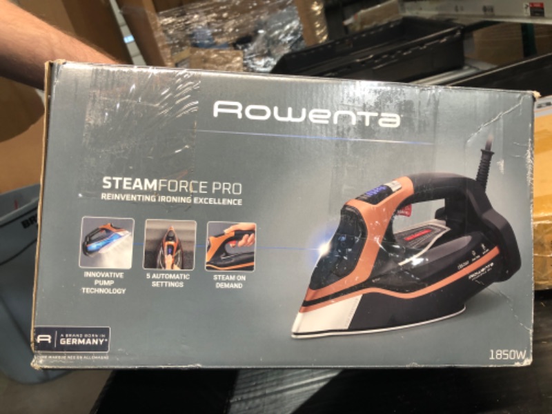 Photo 4 of ***ITEM TESTED FOR POWER, UNABLE TO TEST FURTHER*** Rowenta, Iron, Steam Force Pro Stainless Steel Soleplate Steam Iron for Clothes, 400 Microsteam Holes, Professional Results, 1850 Watts, Auto-off, Ironing, Copper Clothes Iron DW9540
