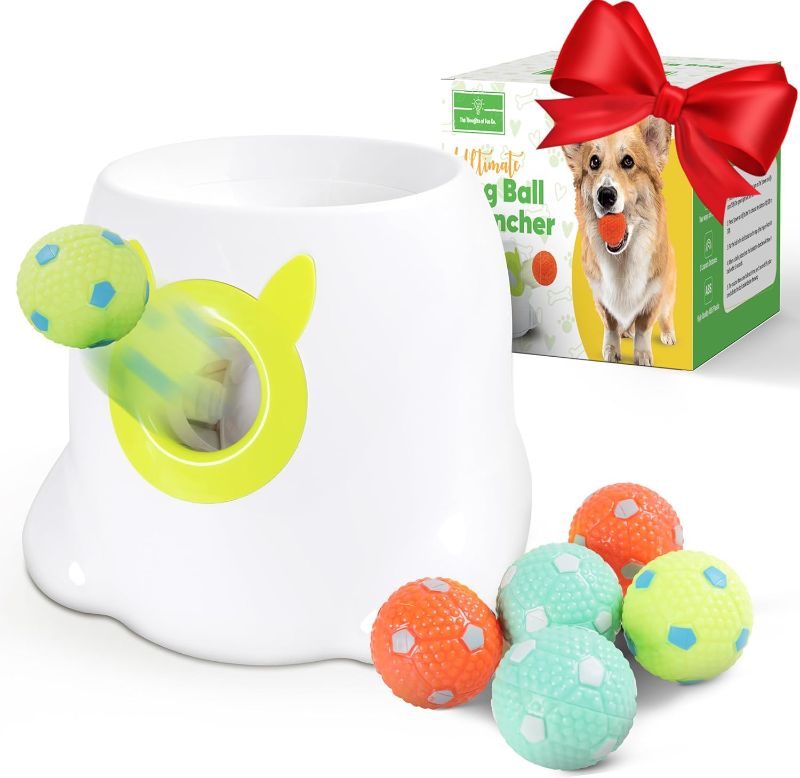 Photo 1 of **MISSING BALLS / SUPER DIRTY** Automatic Dog Ball Launcher - Dog Fetch Machine for Small to Medium Sized Dogs,3 Launch Distances, Ball Launcher for Dogs with 6 Latex Balls, Dual Power Supply, Ball Thrower for Dogs