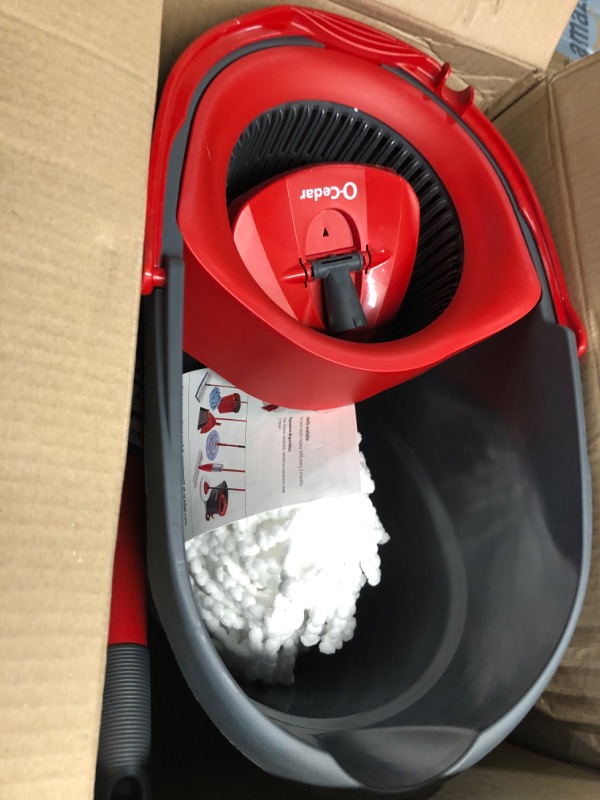 Photo 2 of *damaged* O-Cedar EasyWring Microfiber Spin Mop, Bucket Floor Cleaning System, Red, Gray Spin Mop & Bucket