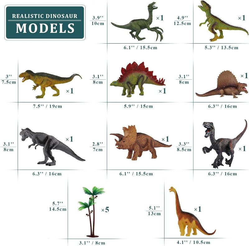 Photo 3 of (READ FULL POST) TEMI Dinosaur Toys for Kids 3-5, Realistic Jurassic Dinosaurs Figures with Play Mat & Trees to Create a Dino World Includes T-rex, Triceratops, Velociraptor, Gift for Toddler Boys & Girls 2 3 4 5 6 7 dinos with mat