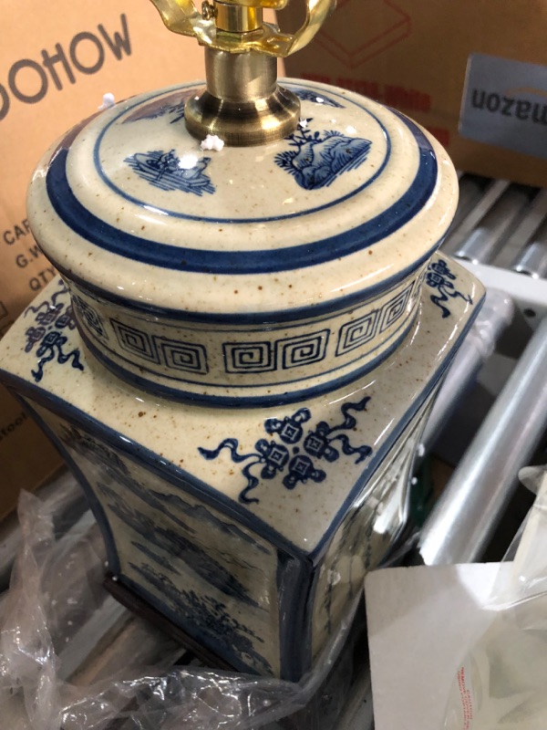 Photo 6 of Oriental Furniture 25" Blue & White Chinese Calligraphy Porcelain Lamp