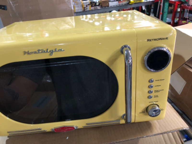 Photo 2 of Nostalgia NRMO7YW6A Retro Compact Countertop Microwave Oven, 0.7 Cu. Ft. 700-Watts with LED Digital Display, Child Lock, Easy Clean Interior, Yellow Retro Classic 0.7 Cu. Ft. Yellow