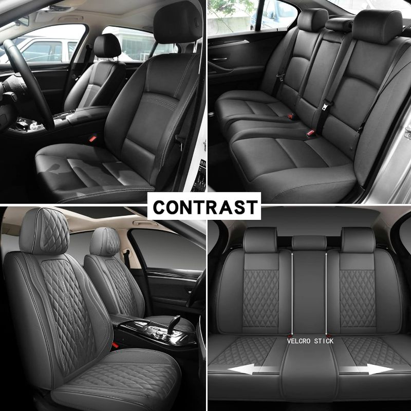 Photo 4 of (NON-REFUNDABLE) NUNIVAK Full Coverage Leather Car Seat Covers Full Set Fit for Cars Trucks Sedans with Waterproof Leatherette in Automotive Seat Cover Accessories (Grey) Grey Full Set