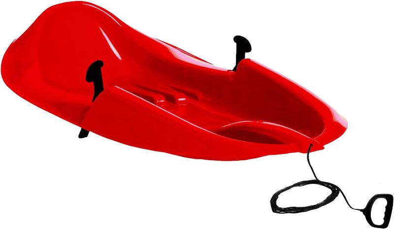 Photo 1 of **SEE NOTES** Era 38-inch Megablitzen Adventurer Sled with Hand Brakes and Tow Rope — 1 Rider Kids' Plastic Toboggan, Red