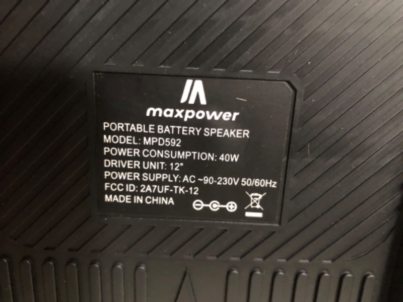 Photo 5 of ***NONREFUNDABLE - NOT FUNCTIONAL - FOR PARTS ONLY - SEE COMMENTS***
Max Power DJ Speaker - MPD592-OMNIA 12 Portable Sound System -Bluetooth Multi LED Light Speaker Set Perfect for Indoor and Outdoor - PA Speaker System with Remote with Microphone