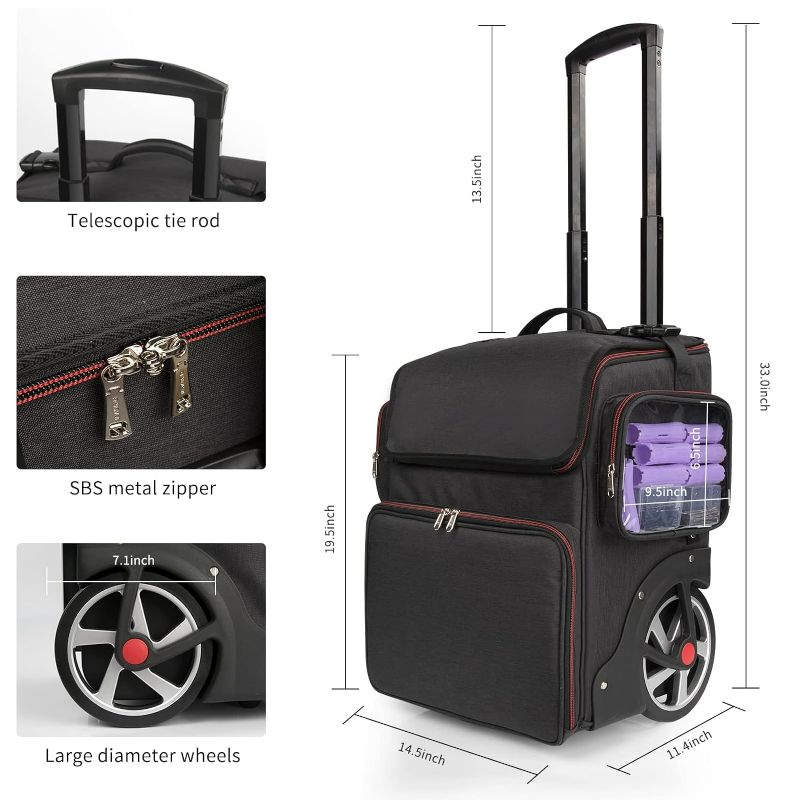 Photo 6 of (NON-REFUNDABLE) Large Makeup Train Case,Cosmetic Makeup Case for Hairstylist, Hairdresser Bag with Detachable Pouch,Heat Insulation and Anti-scalding Full layer for Hairdressing Tool Organizer Trolley with wheels