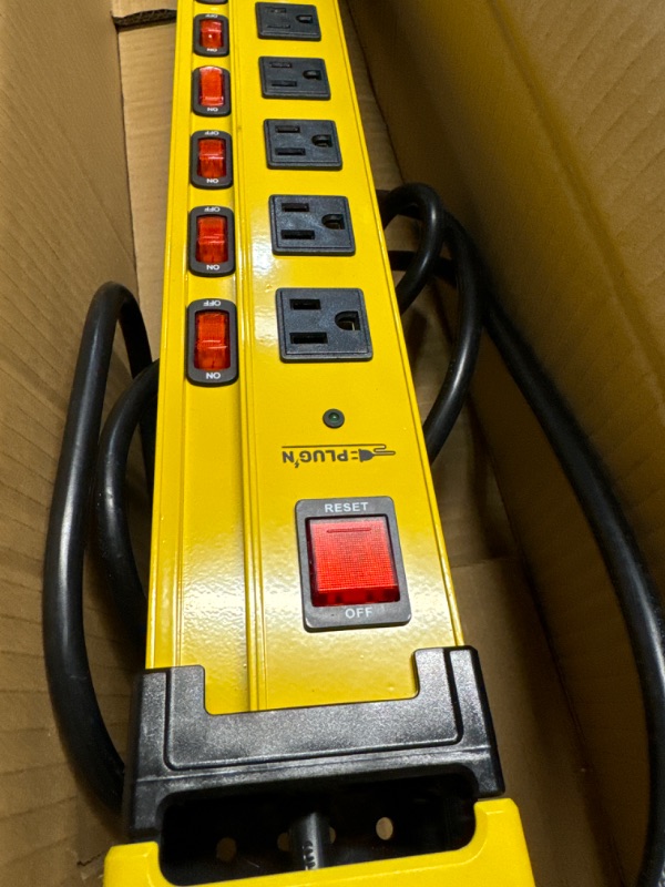 Photo 3 of Power Strip 10 Outlet, 3300J Surge Protector with Individual Switches, 6FT Power Cord 14AWG/15AMP/1875W, Heavy Duty Metal Power Strip with Cord Manager, for Workshop, Garage, Shop, Home 9 FT