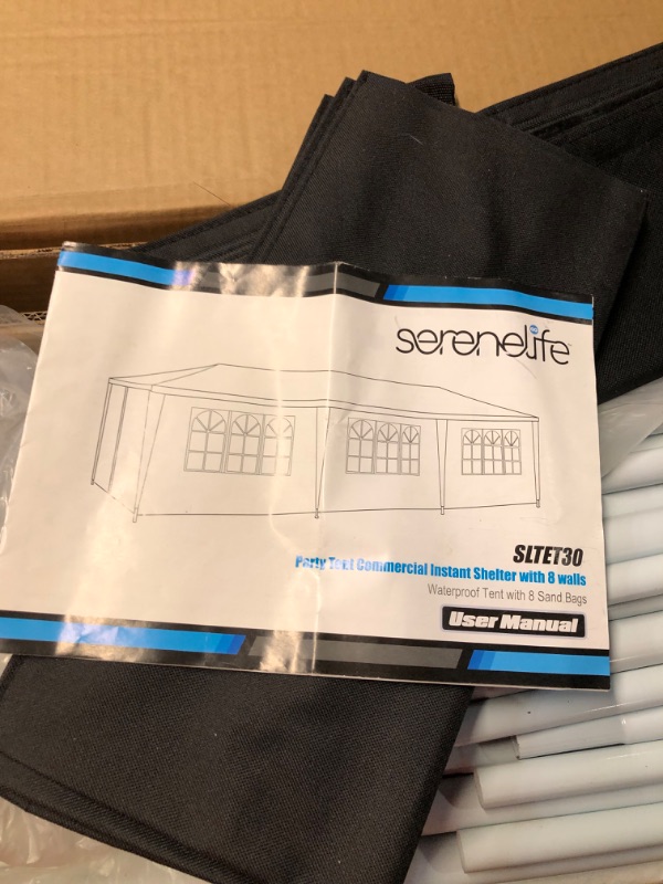 Photo 5 of **DAMAGED READ NOTES**SereneLife SLTET30 Party Commercial Instant Shelter with 4 Walls-Waterproof Tent with 8 Sand Bags, One Size, White