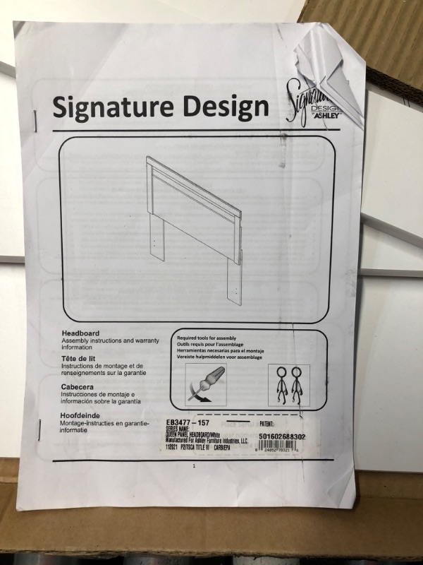 Photo 2 of **missing hardware** Signature Design by Ashley Flannia Modern Panel Headboard ONLY, Queen, White