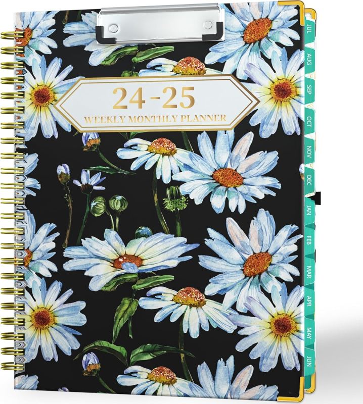 Photo 1 of Ymumuda 2024-2025 Planner with Clipbooard, 2024-2025 Weekly Monthly Planner, 8.5" x 11", Large Planners with Ample Writing Space, Inner Pocket & Coated Tabs, Perfect for School & Office Schedule, Floral 02 F2024-02