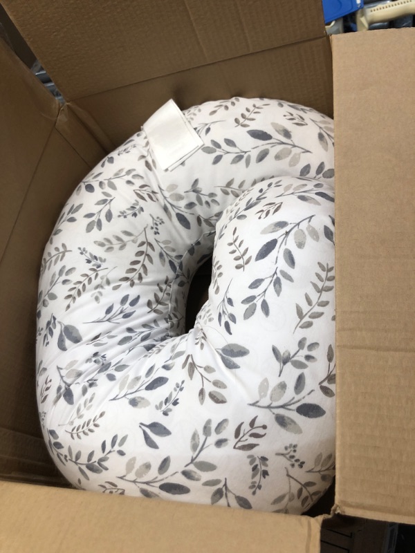 Photo 2 of Boppy Original Support Nursing Pillow, Gray Taupe Leaves, Ergonomic Breastfeeding, Bottle Feeding, and Bonding, Firm Hypoallergenic Fiber Fill, Removable Cover, Machine Washable