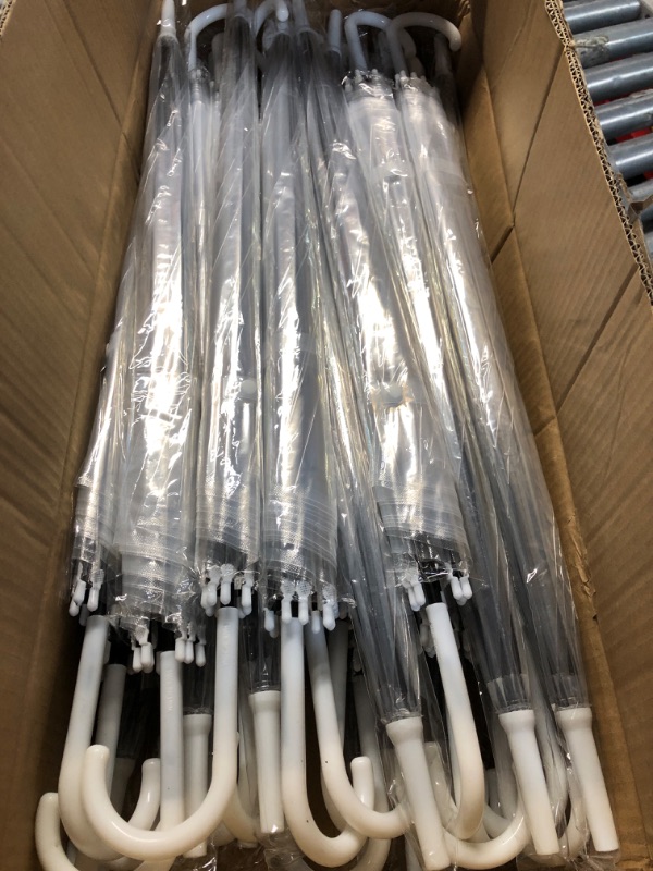 Photo 2 of (READ FULL POST) Liberty Imports Pack of 12 Wedding Style Stick Umbrellas 46" Large Canopy Windproof Auto Open J Hook Handle in Bulk (Pearl White)
