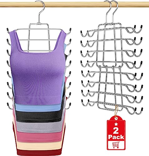 Photo 1 of 2Pcs Tank Top Hangers Space Saving Hanger Organizer Bra Hangers for Closet Organizer 360° Rotating Metal Closet Organizers and Storage Lingerie Hangers for Cami Bras Belts Swimsuits Lingeries Silver