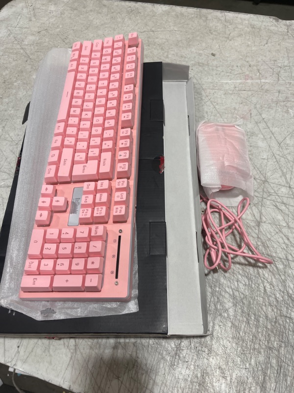 Photo 2 of RedThunder K10 Wireless Gaming Keyboard and Mouse Combo, LED Backlit Rechargeable 3800mAh Battery, Mechanical Feel Anti-ghosting Keyboard + 7D 3200DPI Mice for PC Gamer (Pink)
