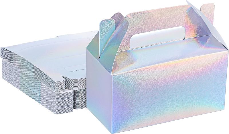 Photo 1 of 100 Pack Silver Gable Treat Boxes Party Favor Boxes Gift Boxes for Kids, Snacks, Candy, Toys, Birthday Party, Wedding, Halloween, Christmas