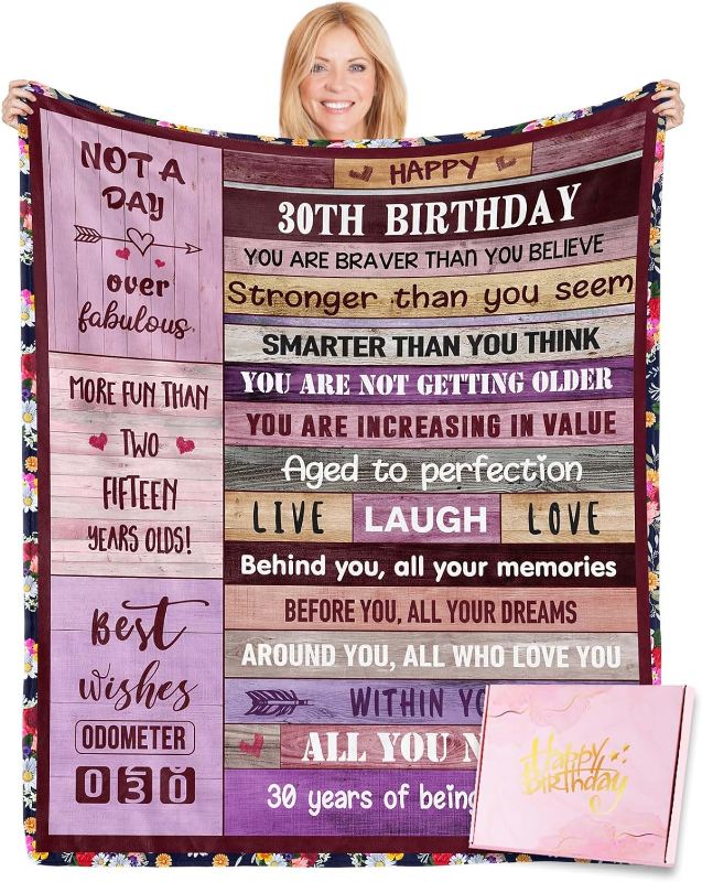 Photo 1 of 30th Birthday Gifts for Her, 30th Birthday Blanket with Gifts Box, Birthday Gifts for 30 Year Old Woman, Happy 1993 30th Birthday Gifts for Women Wife Mom Friends, 30th Birthday Decorations for Women