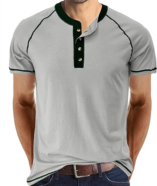 Photo 1 of Aulemen Men's Henley Shirt Long Sleeve Casual Lightweight Button Cotton Basic T-Shirt Raglan Sleeve