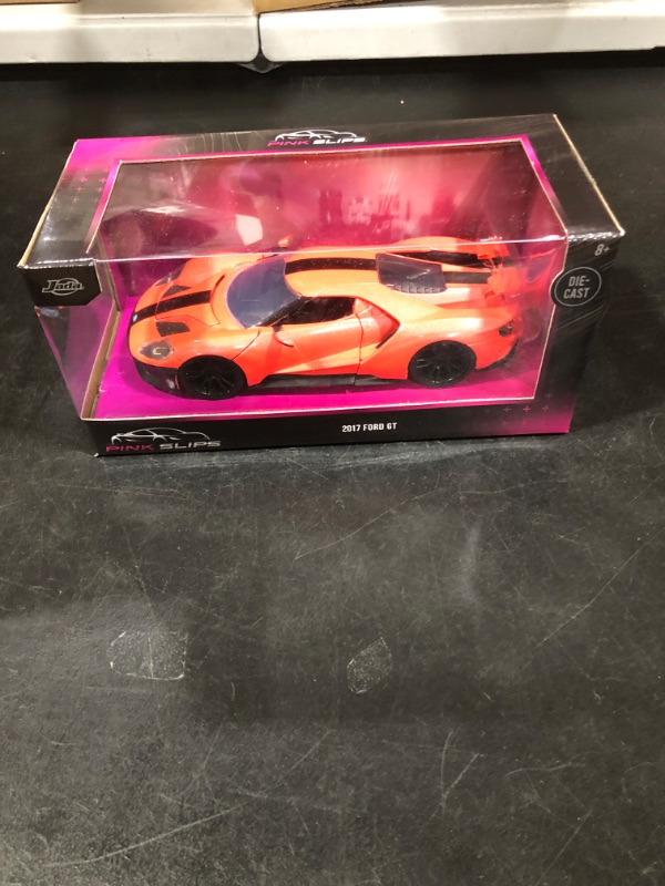 Photo 3 of 2017 GT Light Red Metallic with Black Stripe Pink Slips Series 1/24 Diecast Model Car by Jada 34657