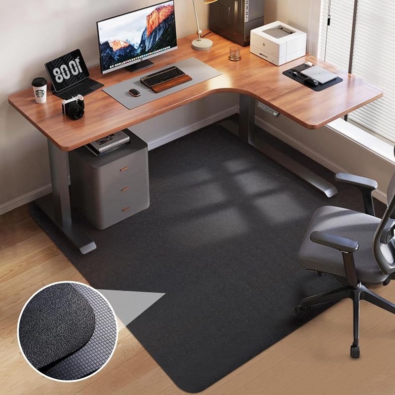 Photo 1 of Office Chair Mat for Hardwood Floor: 47x35" Large Black Rolling Chair Mat for Hard Wood and Tile Floor, Anti-Slip Heavy Duty Floor Protector Mat Under Computer Desk, Easy Glide Chair Mat for Home