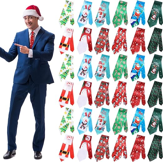 Photo 1 of Liitrsh 36 Pcs Christmas Ties for Men Novelty Festive Holiday Ties Printed Christmas Tree Snowman Xmas Funny Necktie Mens and Boys Necktie for Festival